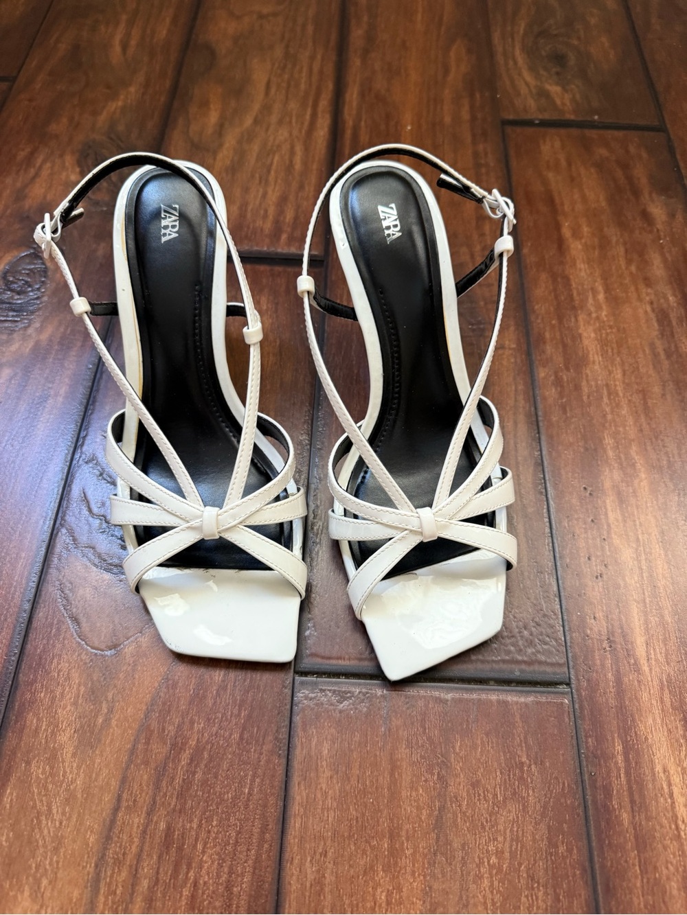 Zara White Strappy Square-Toe Slingback Wedges